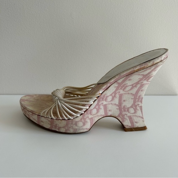 DIOR Y2K Vintage John Galliano Pink White Monogram Logo Trotter Platform sz 37 - Picture 10 of 12
